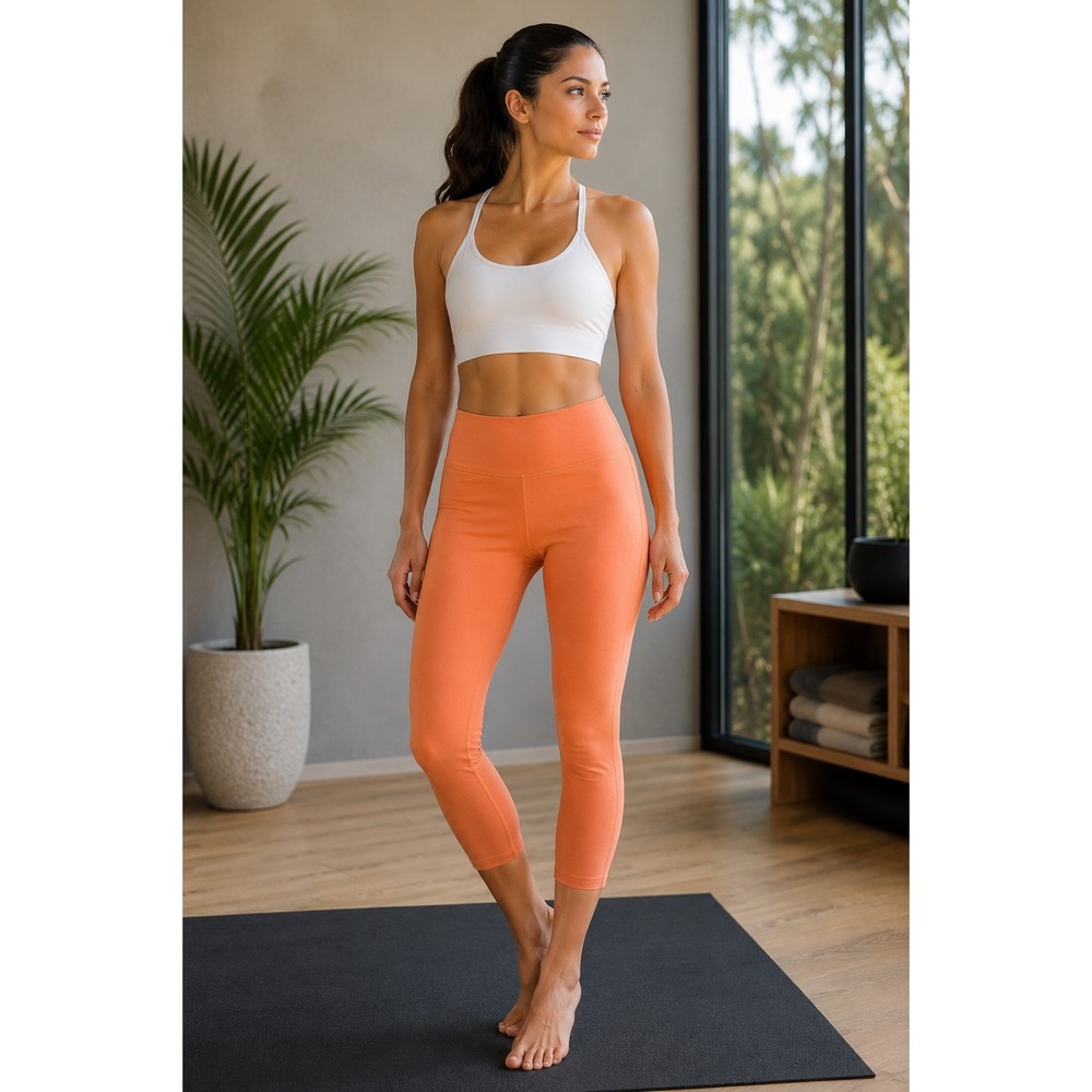 Lululemon Cropped Leggings Womens Size 2 Orange Yoga Pants High Rise Workout